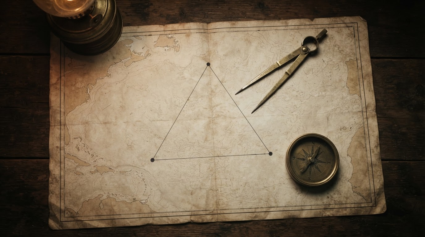 An old nautical chart marking the triangular stretch of Atlantic linking Florida, Bermuda, and Puerto Rico (AI-generated image)