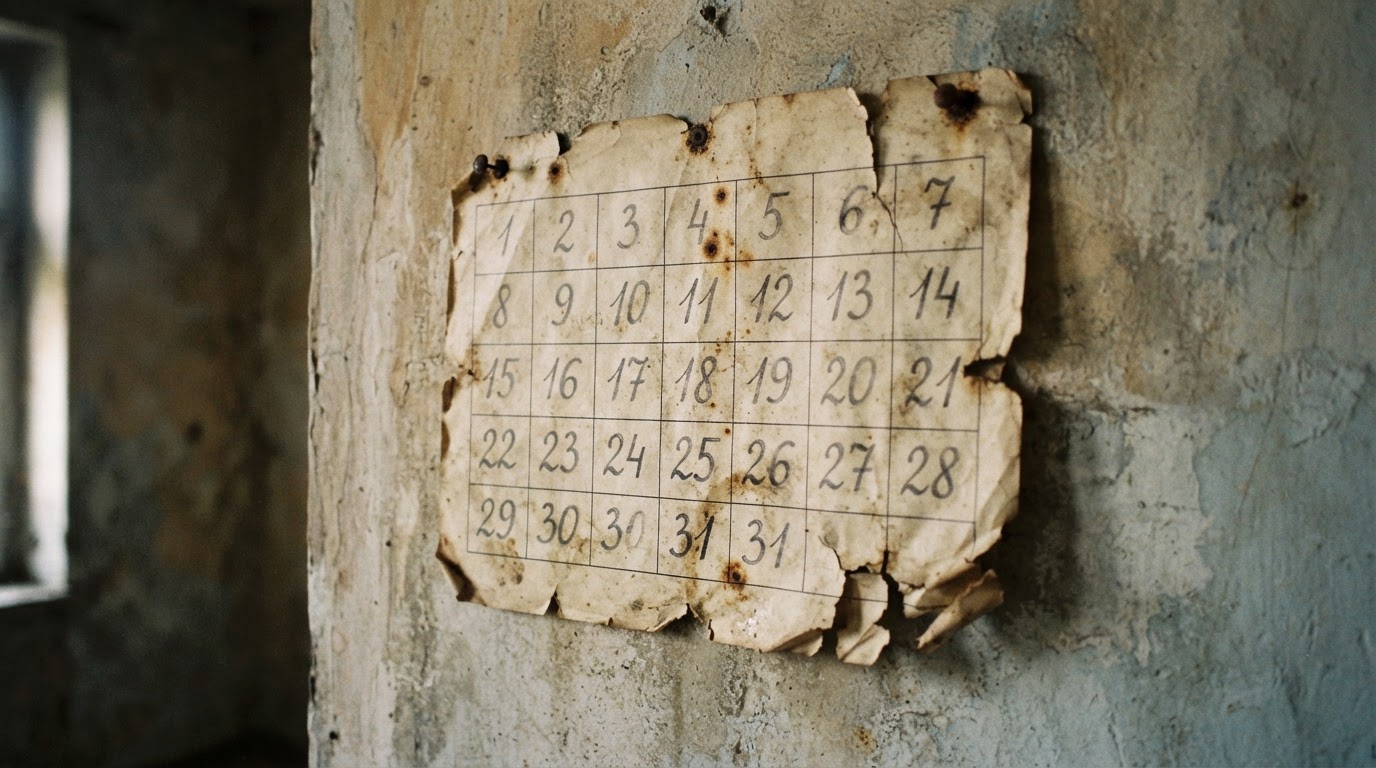 An old wall calendar with its numbers and dates blurred illegible, marking the passage of years (no readable text, AI-generated image)