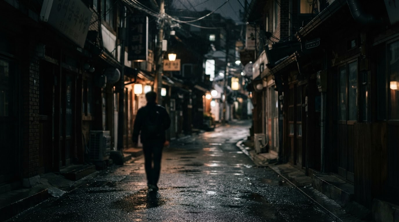 A blurred silhouette of a person seen from behind, fading into a dark background (face not identifiable, AI-generated image)