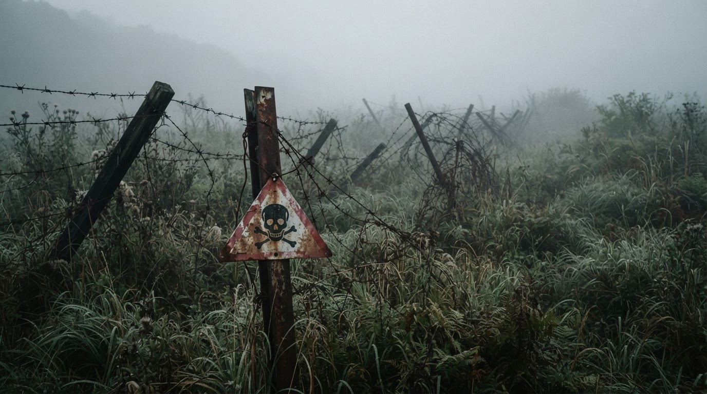 濃霧瀰漫的凌晨地雷區 — 在DMZ,風景本身就是一則怪談。