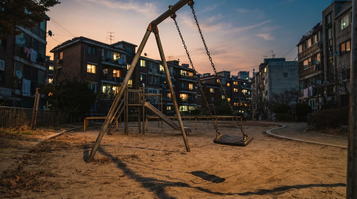 夕暮れどきの街の遊び場 — 2000年のあの夏の夕方も、こんな風景だったはずだ。