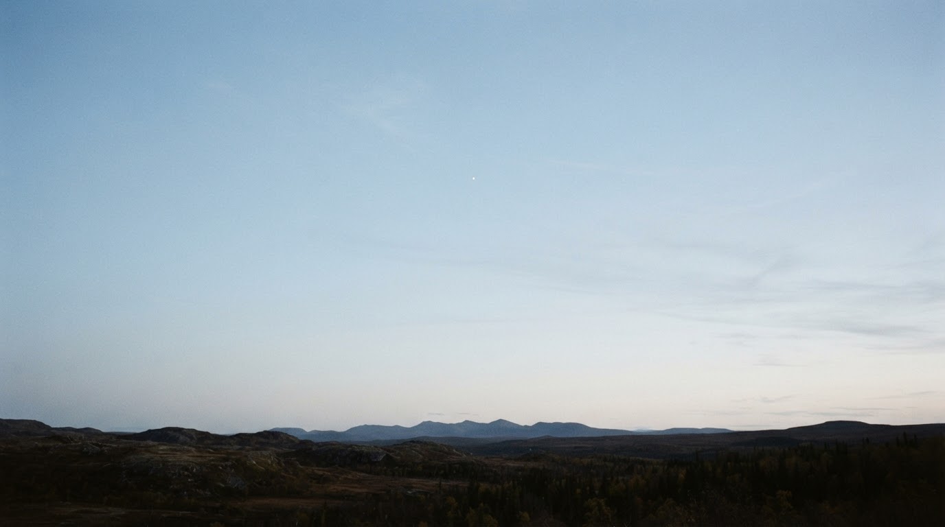 A wide view of a clear autumn sky with a single tiny bright dot hanging far off, its identity ambiguous (AI-generated image)