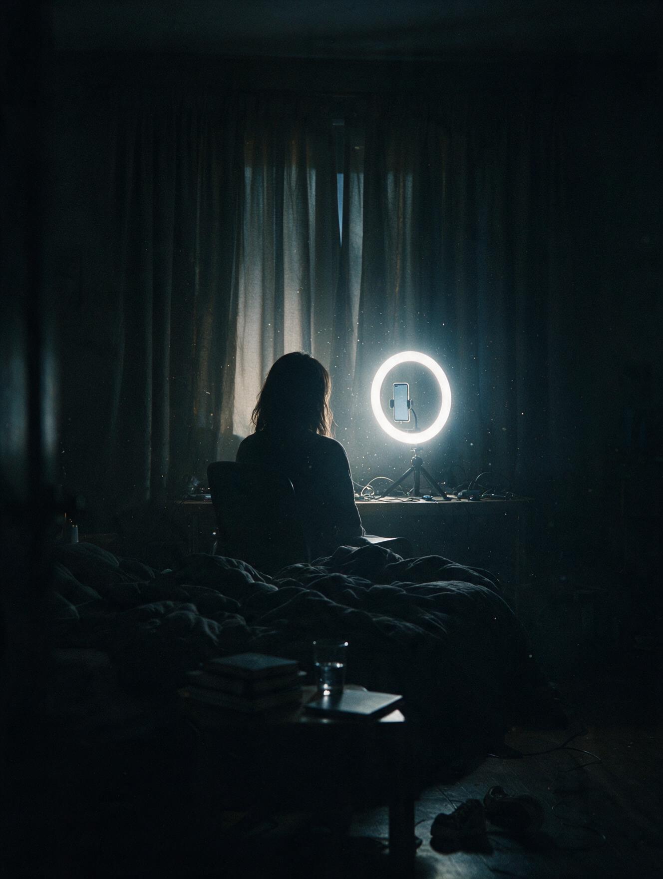 A dark room, the silhouette of a person seated before a ring light and a camera — the beginning of a swamp called attention.