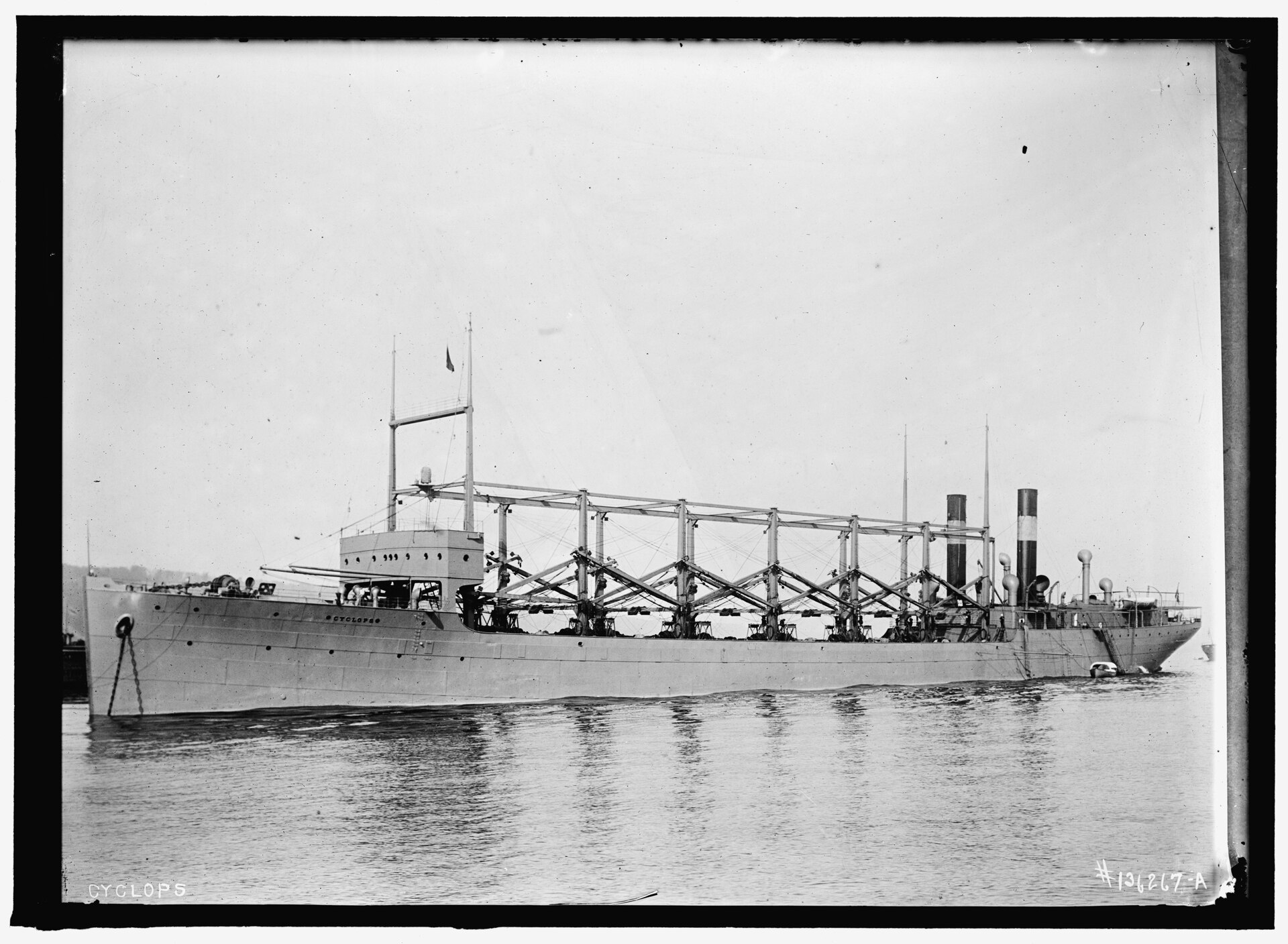 The USS Cyclops at anchor — printed from the original glass plate negative held by the Library of Congress.