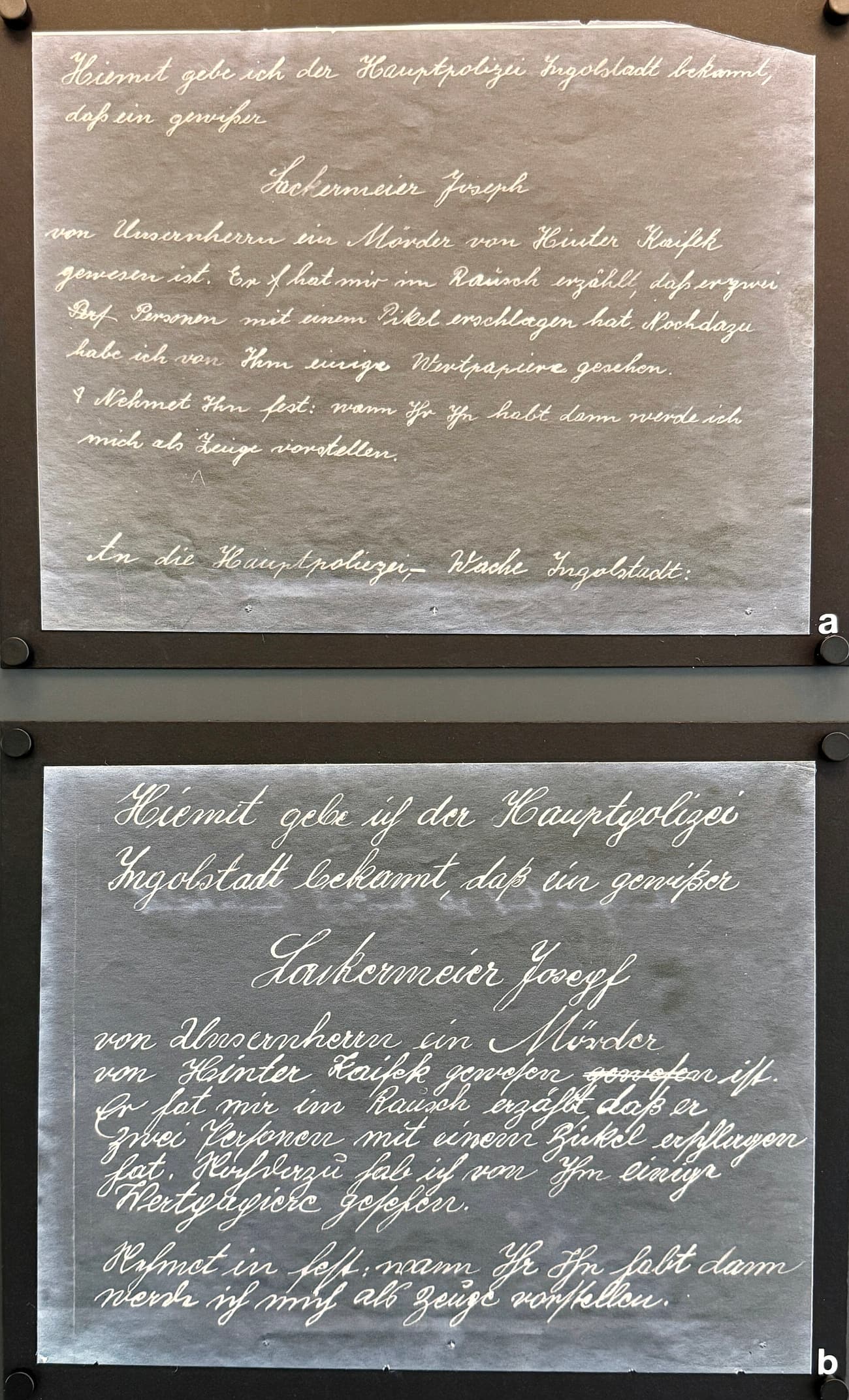 Exhibition panels examining the many theories that have surrounded the case for a century. (Burkhard Mücke / CC BY-SA 4.0)
