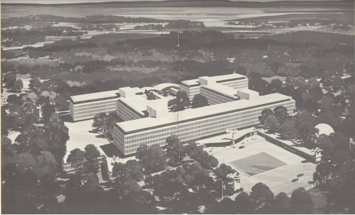 초기 CIA 본부 건물 — 자국민을 상대로 비밀 마인드컨트롤 프로그램을 운영한 기관. (CIA image / Public domain)