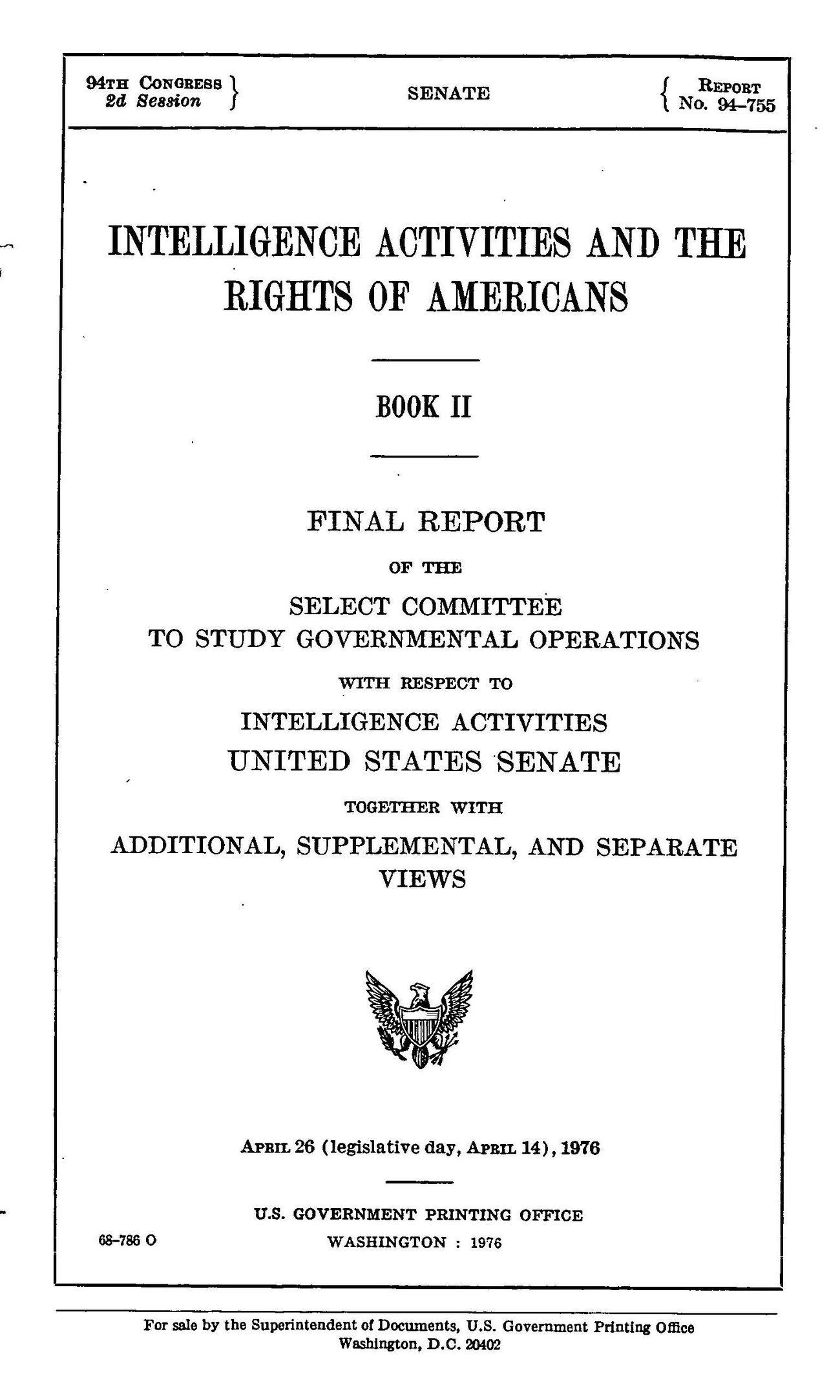 처치 위원회 보고서의 한 페이지 — 이 역사가 기대는 공식 기록이며 소문이 아니다. (U.S. Senate ("Church Committee") / Public domain)