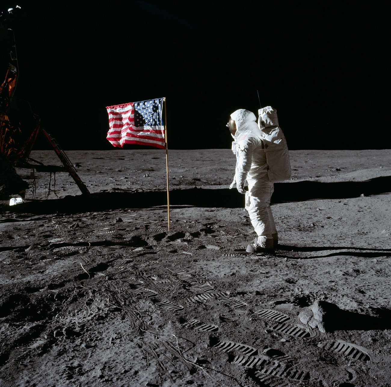 "The starless sky." In bright lunar daylight the camera's exposure was far too short to catch faint stars — the same reason a phone can't shoot a floodlit stadium and the night sky at once. (Public domain)