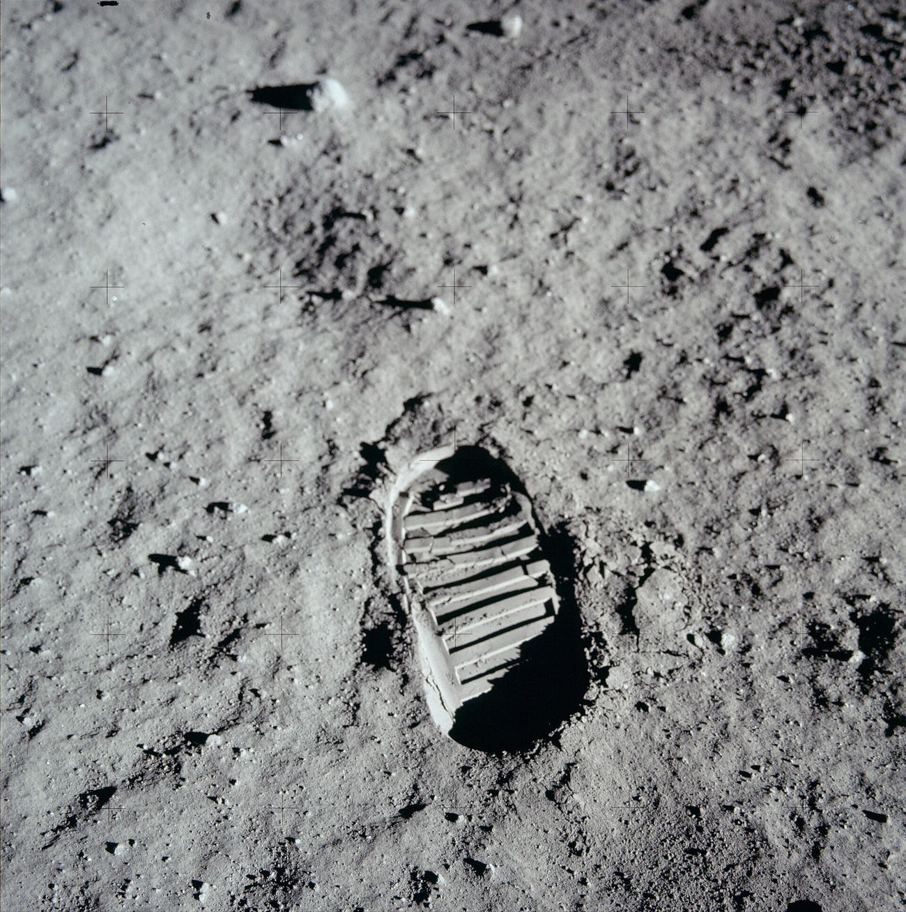 Aldrin's bootprint in the lunar dust — later photographed from orbit by NASA's Lunar Reconnaissance Orbiter. (Buzz Aldrin / Public domain)