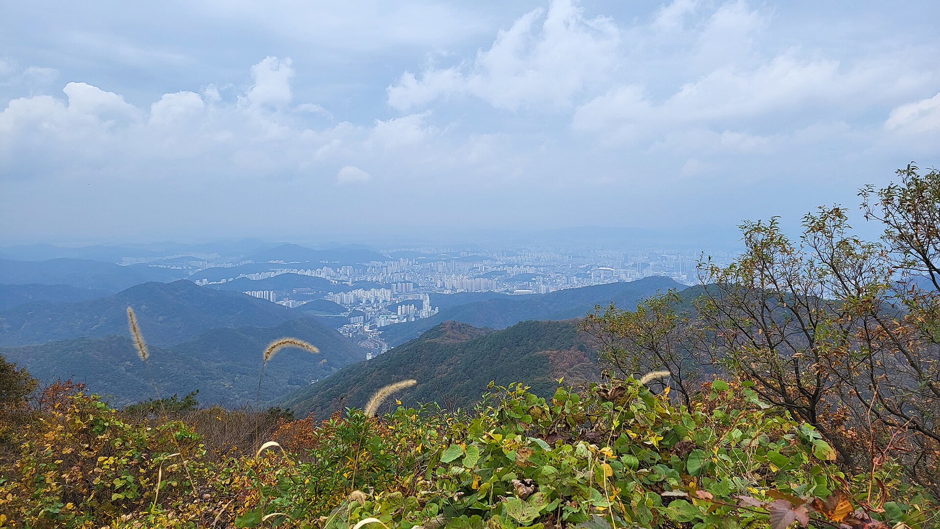 The city of Gwangju seen from a ridge of Mudeungsan — the area near the site of the case as it looks today