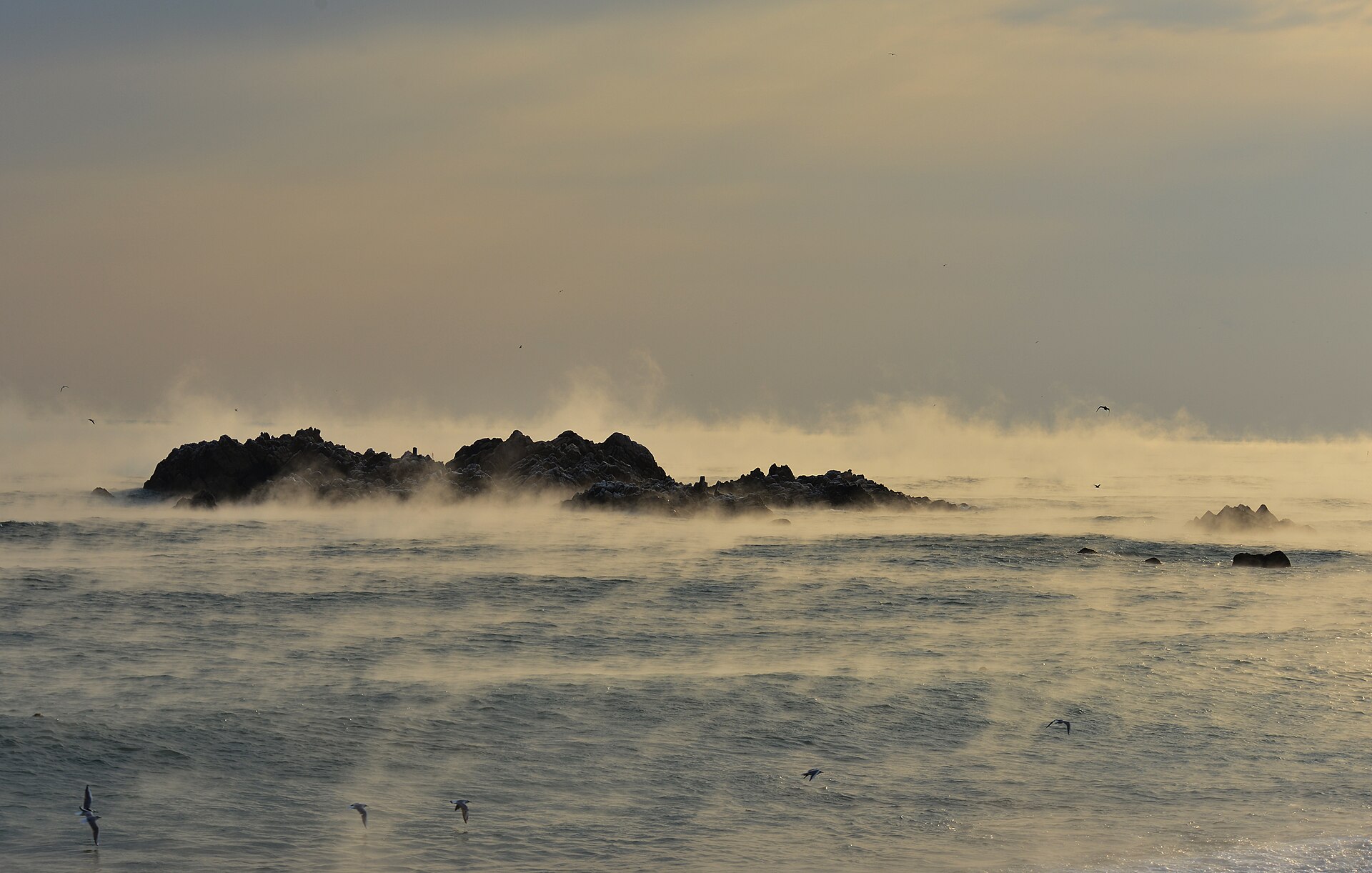 水霧之中的文武大王陵——沉浸在霧氣裡的岩島